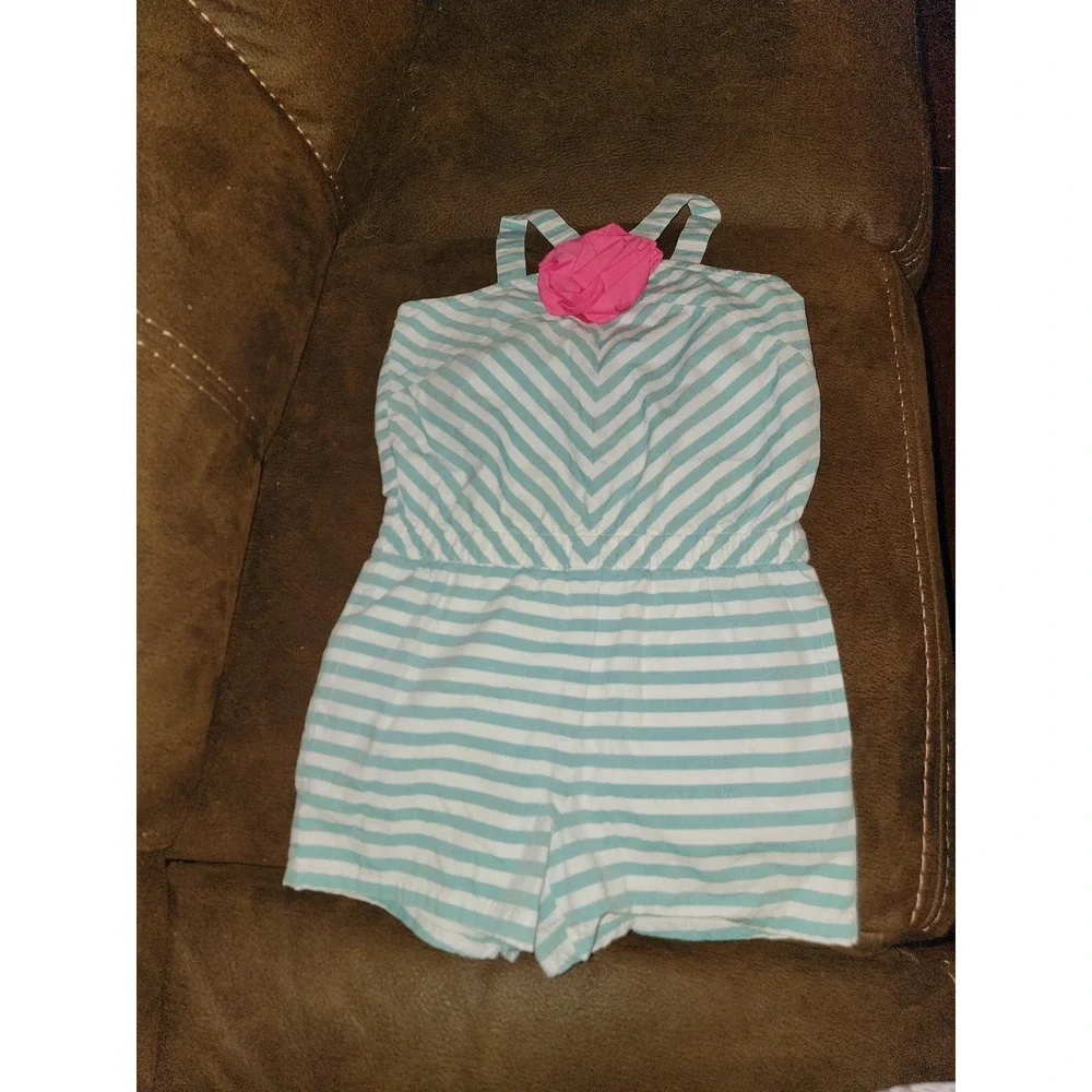 Gymboree mermaid party striped romper‎ with flower size 7